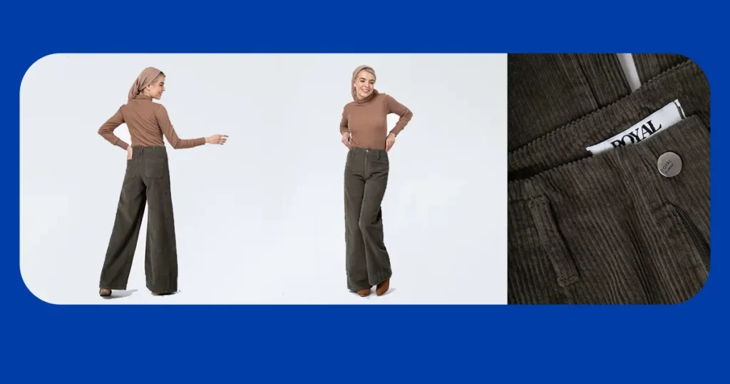 شلوار مخمل کبریتی واید لگ (Wide Leg) کمر ساده