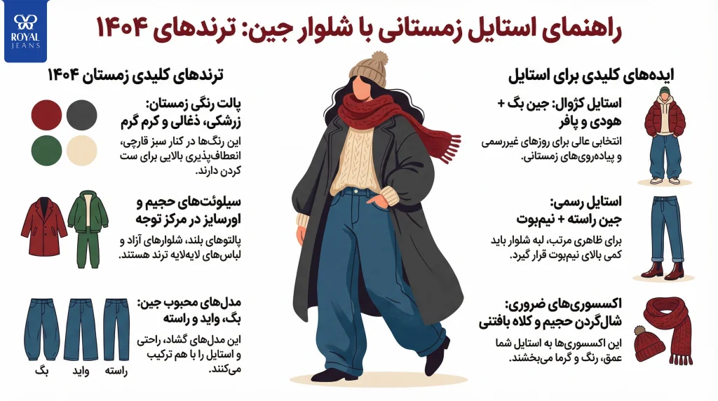 ترندهای زمستان ۱۴۰۴ و استایل با شلوار جین